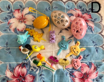 Vintage Easter picks/mid century Easter bunny/vintage Easter cake top/mini Easter basket decorations/Easter eggs/Easter basket/Easter crafts