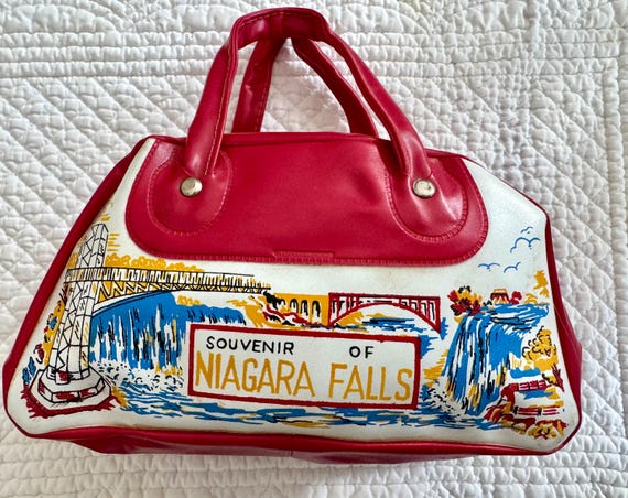 Vintage Niagara Falls girls bag/Vinyl souvenir Niagara Falls purse/ mid century Niagara Falls graphics