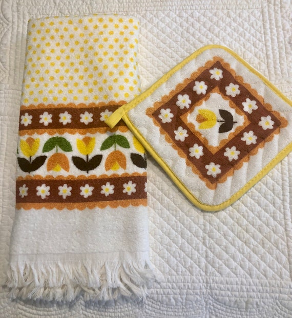 Vintage Terry Dish Towel Set/vintage Terry Cloth Dish Cloth & Towel/vintage Terry  Cloth Towel/vintage Pair Dish Terry Dish Towels 