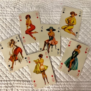 6 szt. Vintage Pin Up karty do gry/Vintage Pin Up Girls/Vintage karty do gry/Pin Up Ephemera/Varga style pin up girls