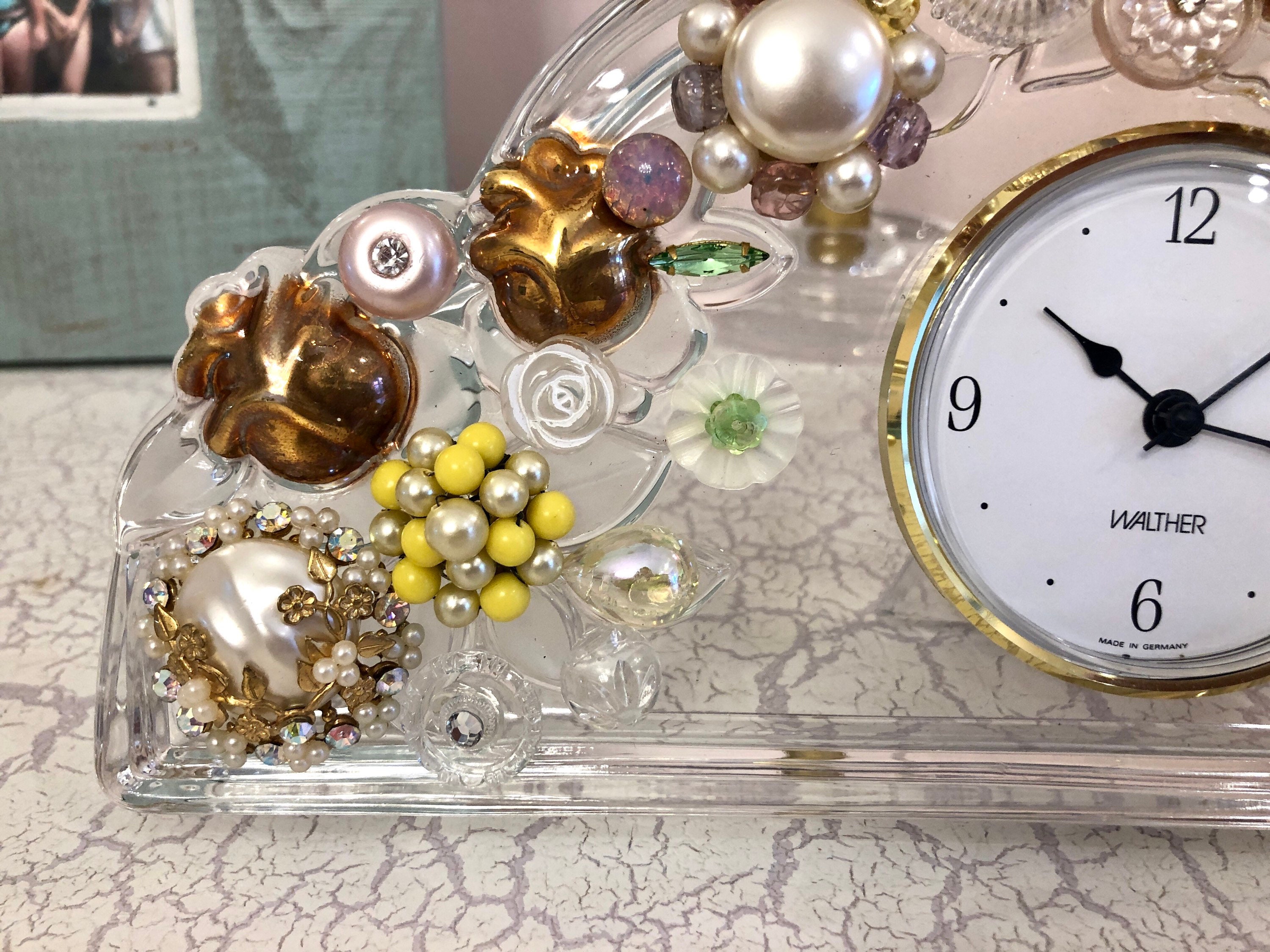 Vintage Walther Glas Art Clock/ Upcycled Clock Vintage Glass/table