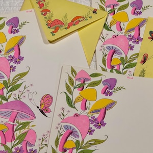Vintage groovy mushroom stationary/3 pc hippy mushroom Postalettes/groovy bi fold Magic mushroom stationary/psychedelic 1970s postalettes