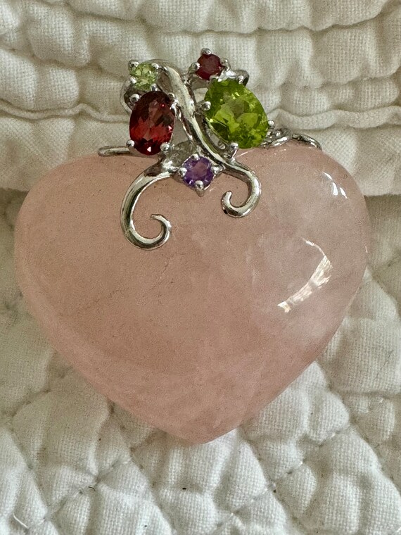Rose Quartz heart pendant/Rose quartz and sterling