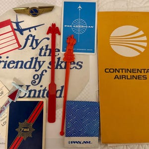 Vintage Airline memorabilia swizzle stick/Airline luggage tag/Airline ephemera/United Airlines/Pan Am/Eastern airlines/airline wings/TWA
