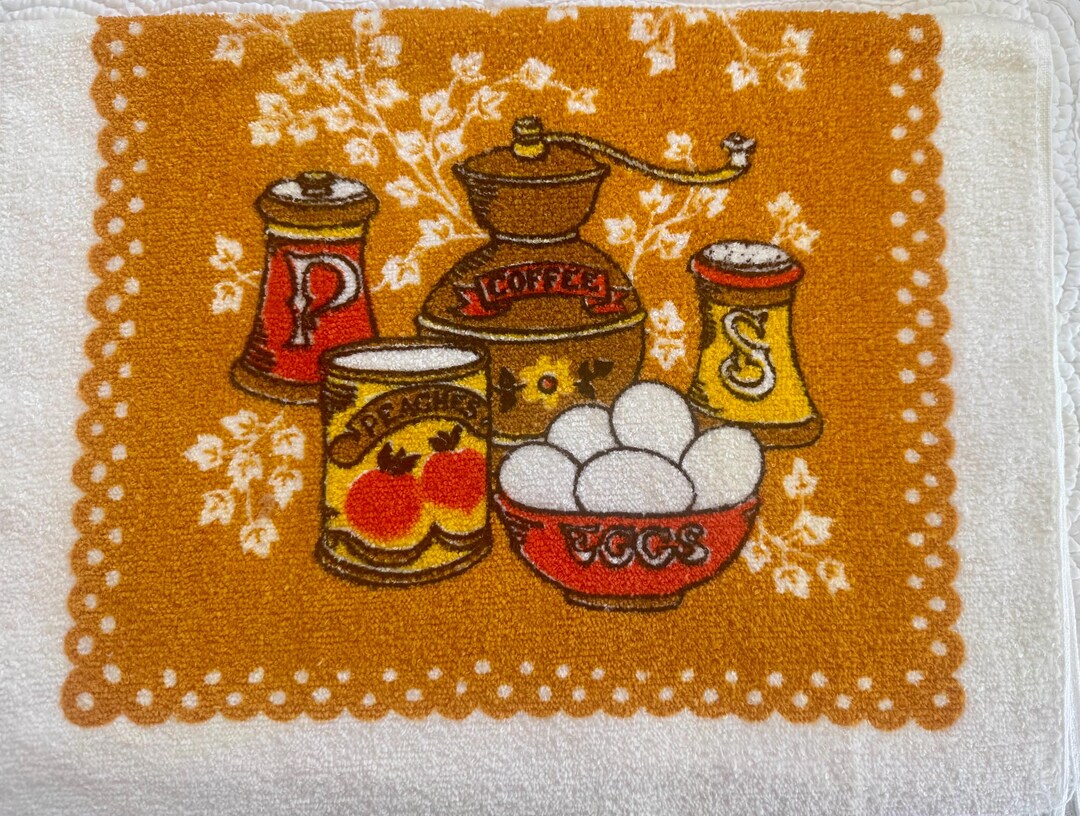 1970er Jahre Pop Art Frottee Geschirrtuch 1970er Jahre Frottee