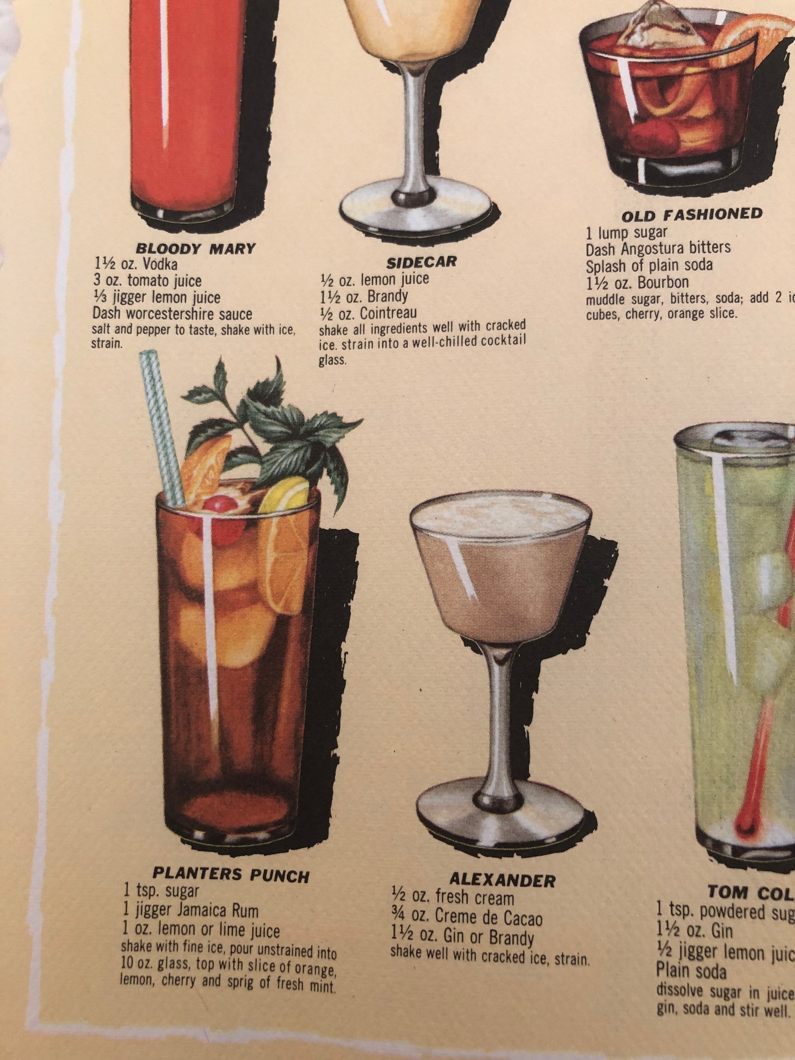 Vintage Cocktail Recipe Placemat/ Paper Cocktail Placemat/mid Etsy