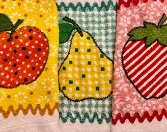 Mid Century Frottee Geschirrtuch/ Frottee Handtuch/ Obstsalat Küche Frottee Handtuch/ Vintage Obstsalat Geschirrtuch/ Obstsalat Küche