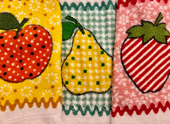 Mid Century Frottee Geschirrtuch/ Frottee Handtuch/ Obstsalat Küche Frottee Handtuch/ Vintage Obstsalat Geschirrtuch/ Obstsalat Küche