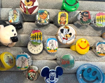 Vintage cartoon gumball ring/vintage Flicker vari view ring/spider man ring/gumball machine ring/monster ring