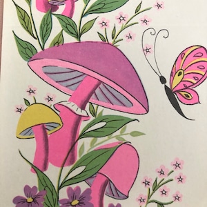 Carta da lettere vintage a forma di fungo/Postallettes a forma di fungo hippy da 3 pezzi/Carta da lettere a forma di fungo magico pieghevole/Postallettes psichedeliche anni '70
