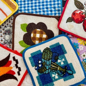Vintage badstof pannenlap /badstof ovenwanten uit het midden van de eeuw/keuken pannenlap uit het midden van de eeuw 1970/vintage badstof /flower power hot pad