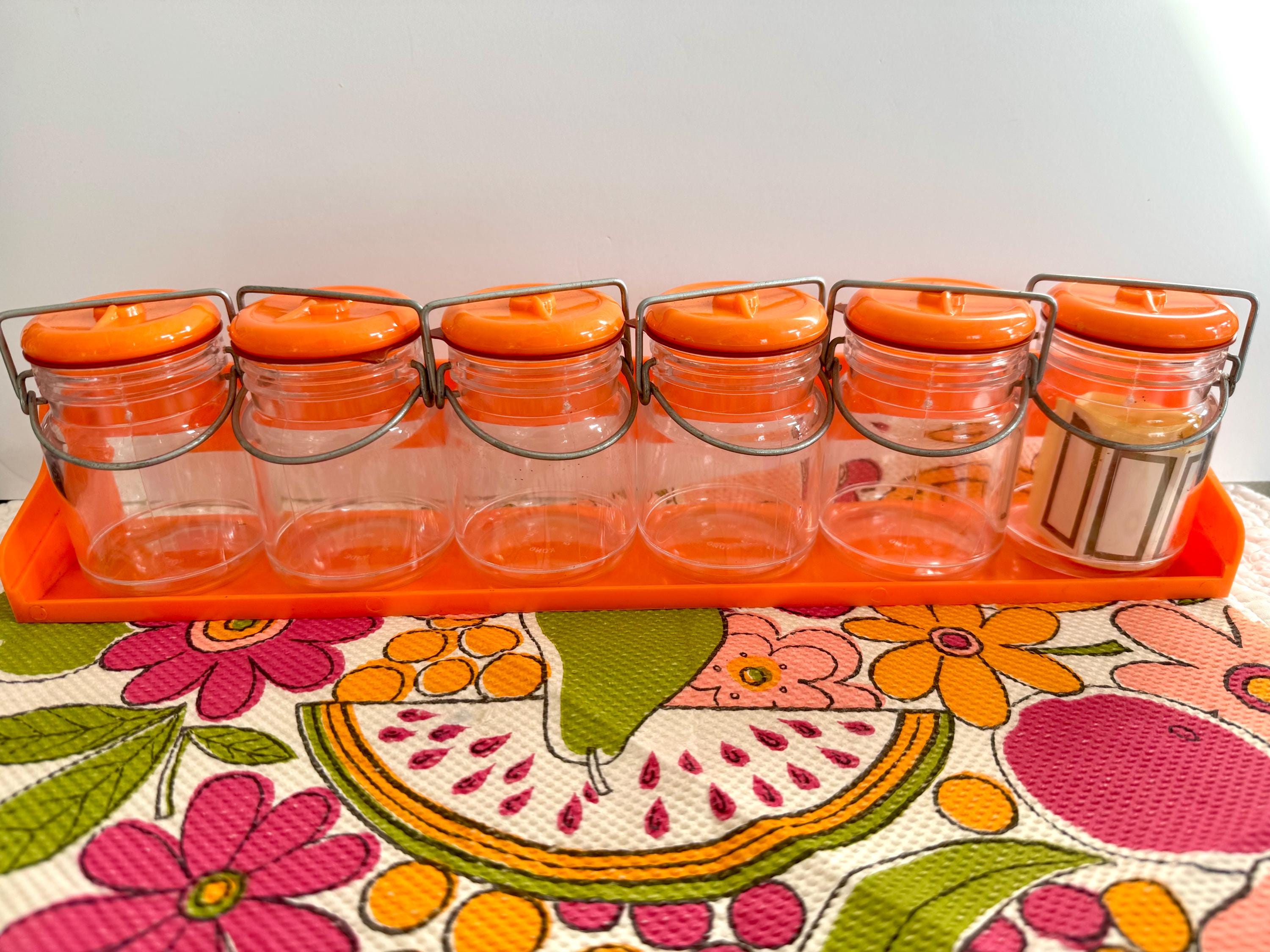 ヴィンテージ オレンジ キャニスター ジャー セット/棚付き 6 個収納