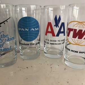 Vintage airline glasses/Vintage Pan Am rocks glass/TWA glass/United airlines rocks glass/vintage American Airlines travel glass/Delta