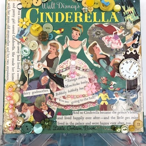 Vintage Cinderella Golden book art/Vintage Cinderella book/mixed media Cinderella/60th birthday gift/Walt Disney cinderella