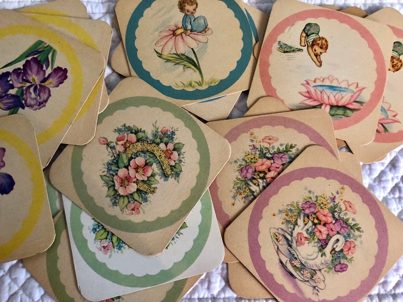 Vintage Paper Coasters 4 Pc./shabby Chic Coasters/mid Century Etsy