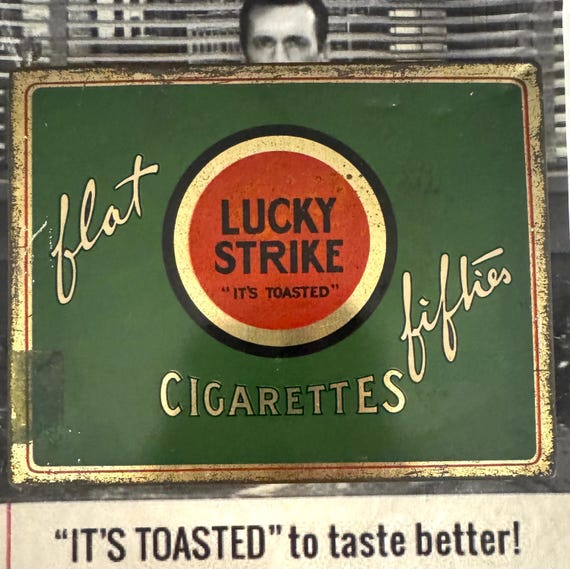 Lucky Strike Cigarette Tin With Tax Stamp/lucky Strike Tin With Tax Stamp/vintage Cigarette Tin/its Toasted/mad Men/vintage Flat 50 Tin
