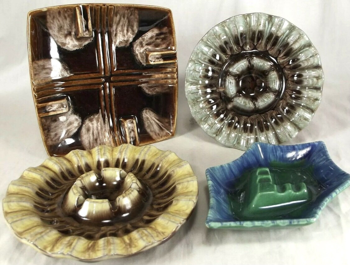 Mid century hippy art pottery ashtray/mid century pottery ashtray/royal Hagen ashtray/drip glaze groovy California art pottery ashtray
