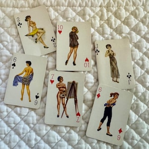 6 pc Vintage tiny Pin Up playing cards/Vintage mini Pin Up Girls/Vintage mini Playing cards/2 inch Pin Up Ephemera/Varga style pin up girls