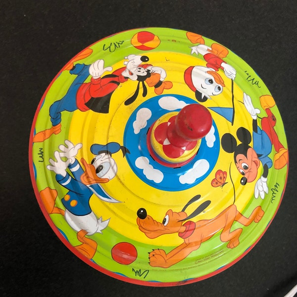 Vintage Disney spinning top toy/tin litho spinning top/tin litho Disney/West German Disney top/mid century Disney toy