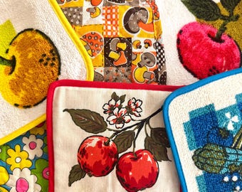Vintage frottégrytlapp / ugnsvantar i frotté från mitten av århundradet / grytlapp i kök från mitten av århundradet från 1970-talet / vintage frotté / flower power-grytlapp
