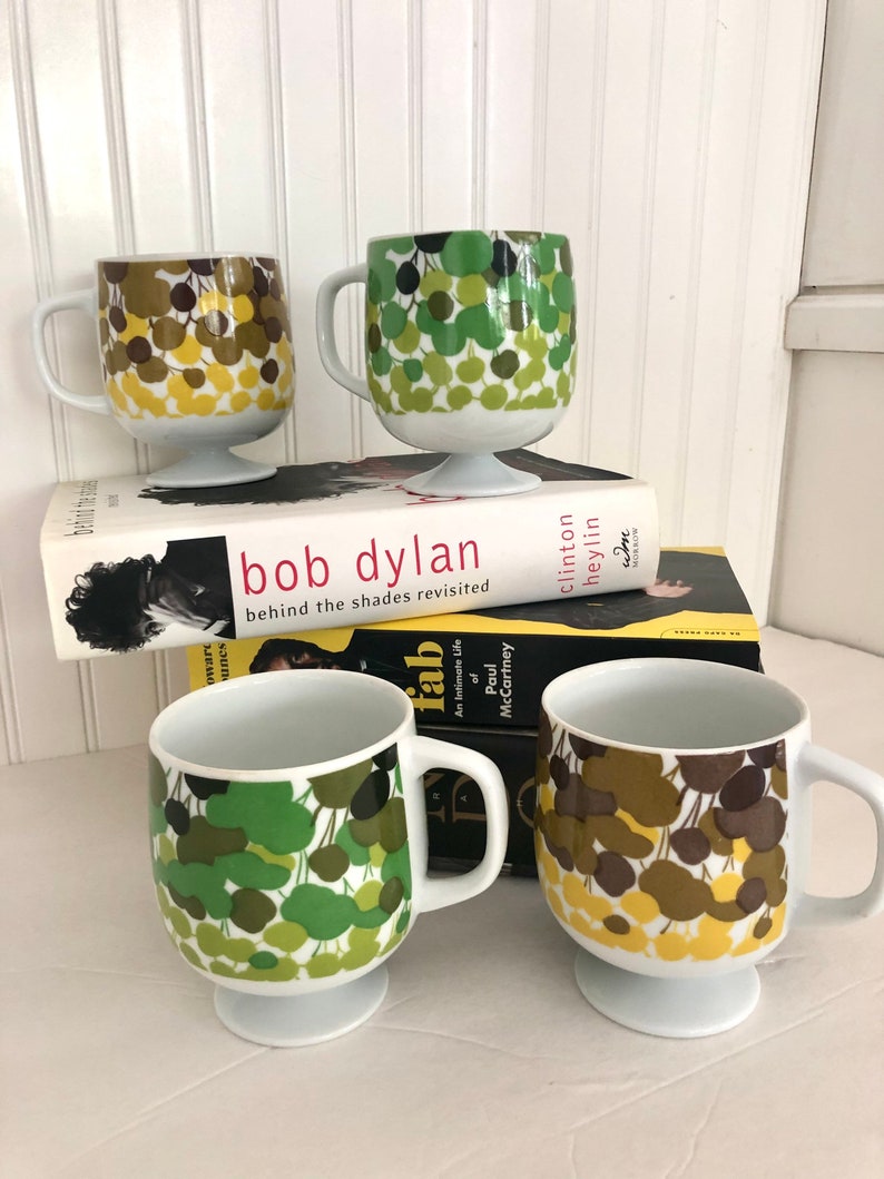 Vintage Danish Modern pedestal coffee mug set/mid century mod coffee mug set/mid century 4pc coffee mug set/Scandinavian mod coffee mugs image 3