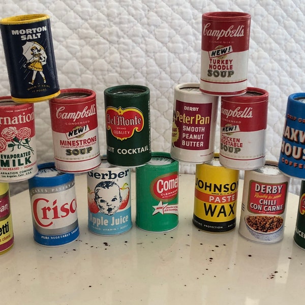 Vintage Amsco miniature food 3pc/miniature advertising canned food/Mini Campbell’s can/mini Maxwell House can/Mini Delmonte food can