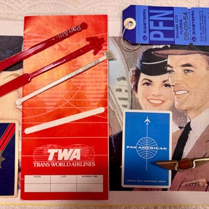 Vintage Airline memorabilia swizzle stick/Airline luggage tag/Airline ephemera/United Airlines/Pan Am/Eastern airlines/airline wings/TWA