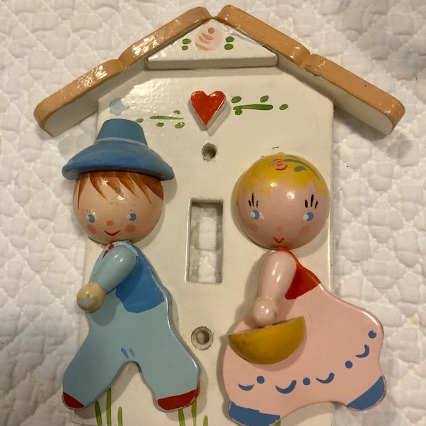 Vintage Irmi wood switch plate/vintage wood nursery childs switch plate/irmi nursery/1960s wood children switch plate