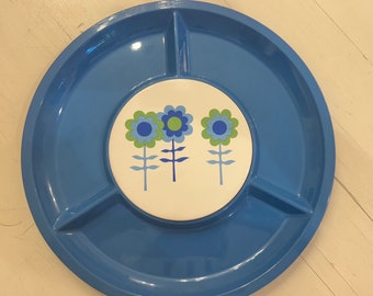 Plato vintage estilo hippie/bandeja vintage estilo hippie/bandeja dividida para aperitivos de los años 70/plato azul para aperitivos