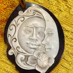 Vintage carved moon face cameo/Bone carved moon pendant/