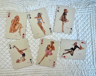 Baraja de cartas vintage de chicas Vargas (6 piezas) / Chicas pin-up vintage de Vargas / Baraja de cartas pin-up vintage / Objetos de colección pin-up / Pin-ups de los años 50