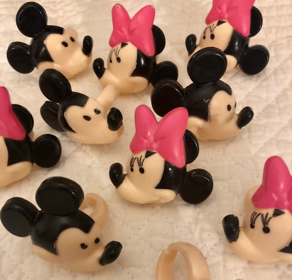 Vtg Plastic Pink Minnie Mickey Mouse Disney Cup Cake Topper Decoration 1960s NOS 