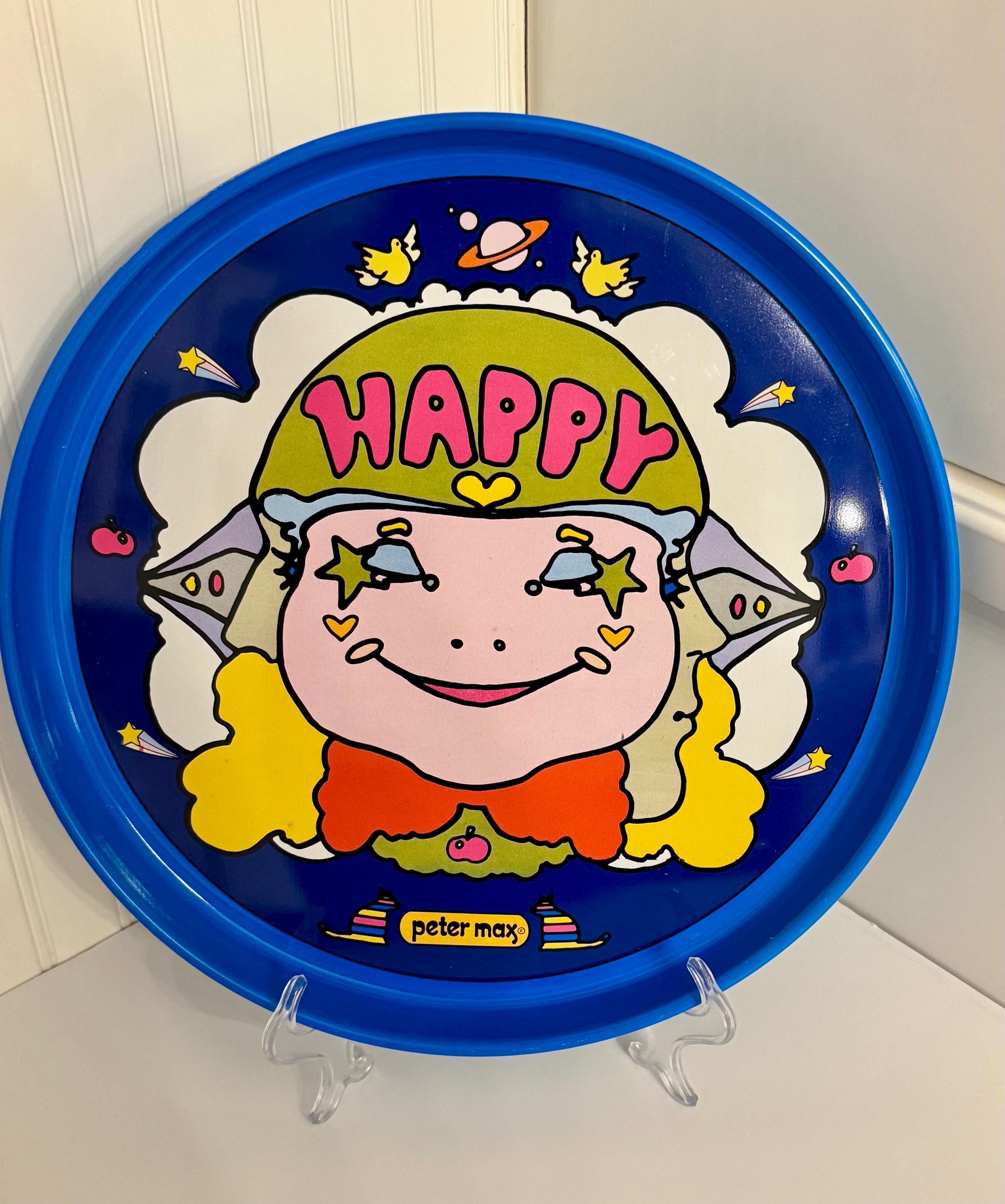 保存容器・ケース 70-80s PETER MAX vintage tableware Peter Max Metal Tray/peter Max Vintage Tin Tray/peter Max Happy