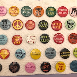 Vintage 1970s hippy buttons pins/vintage Vagabond counter culture pins/head shop groovy pin back/sexy joke pins buttons