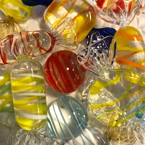 Murano glass wrapped candy/6 pc glass candy pieces/vintage Murano style glass candy/Lillian Vernon Murano glass candy