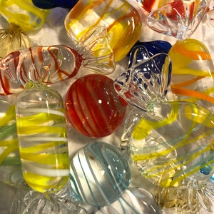 Murano glass wrapped candy/6 pc glass candy pieces/vintage Murano glass candy/Lillian Vernon Murano glass candy