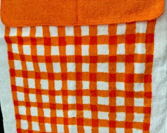 Vintage orange gingham kitchen terry dish towel/2 pc orange cannon dish towel set/vintage terry towel holder & cloth/vintage terry