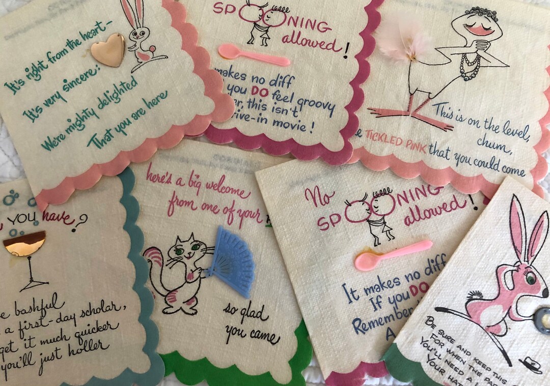 Vintage Paper Cocktail Napkin With Charm/mid Century Paper Novelty