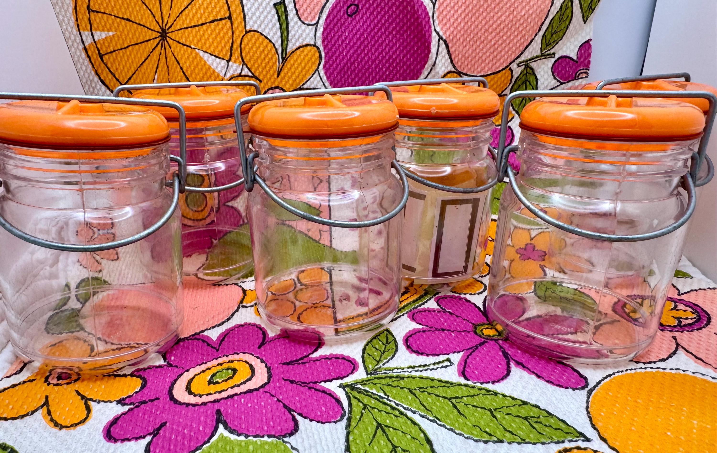 ヴィンテージ オレンジ キャニスター ジャー セット/棚付き 6 個収納