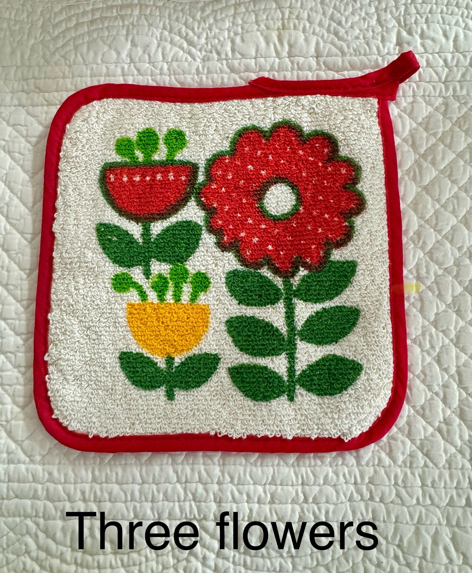 Vintage Terry Pot Holder /mid Century Terry Oven Mitts/mid Century 1970s  Kitchen Pot Holder/vintage Terry Cloth /flower Power Hot Pad 