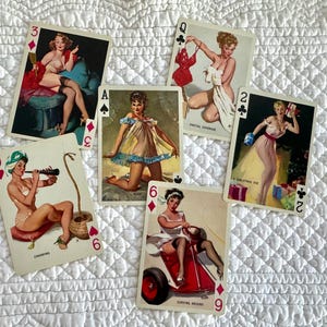 6 pc Vintage Pin Up playing cards/Vintage Pin Up Girls/Vintage Playing cards/Pin Up Ephemera