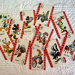 Vintage Disneyland playing cards 12pc/ Vintage Disney characters/Vintage Mickey Dumbo Playing cards/Disney character Ephemera/Dumbo/Goofy