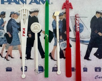 Airline swizzle sticks/vintage American Airline stirrers/Pam Am swizzle/TWA swizzle/vintage Jr Airline Wings/TWA wings/Pan Am Wings/Eastern