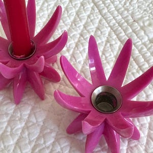 Vintage Friedel lucite candle holders/atomic era candle holders/mid century starburst candle holders/pink lucite atomic candle holders