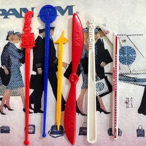 Airline swizzle sticks/vintage American Airline stirrers/Pam Am swizzle/TWA swizzle/vintage Jr Airline Wings/TWA wings/Pan Am Wings/Eastern