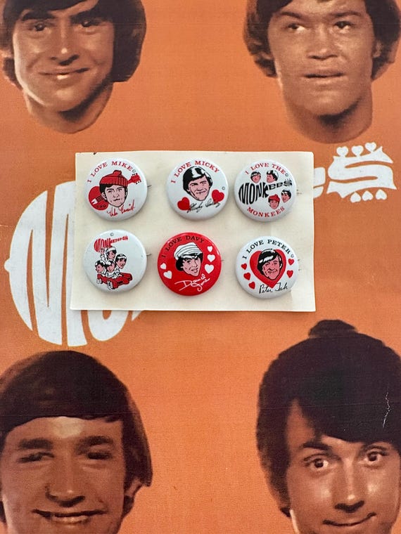 Vintage Monkees pins/The Monkees pin back/The Monkees buttons/Davy Jones Pin/Peter Tork/Monkees Fan Club Buttons/Micky Dolenz/Mike Nesmith