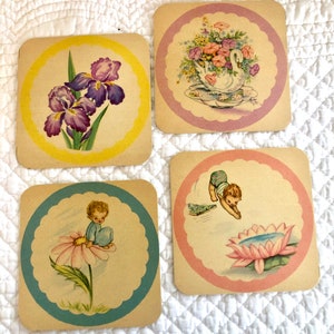 Sottobicchieri di carta vintage 4 pz./sottobicchieri shabby chic/sottobicchieri di metà secolo/sottobicchieri vintage per collage/sottobicchieri floreali