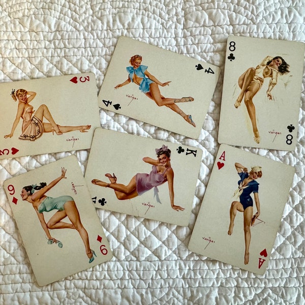 Vintage Vargas girls playing cards 6 pc/ Vintage Vargas Pin Up Girls/Vintage pin up Playing cards/Pin Up Ephemera/1950s pin ups