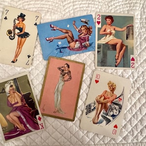 6 stuks Vintage Elvgren-stijl pin-up speelkaarten/Vintage pin-up Elliot-stijl meisjes/Vintage girlie speelkaarten/Ephemera pin-up