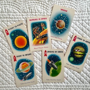 Vintage atomic era space children’s playing cards 6pc/vintage outer space illustrations/vintage rockets/vintage planets/atomic spacemen card